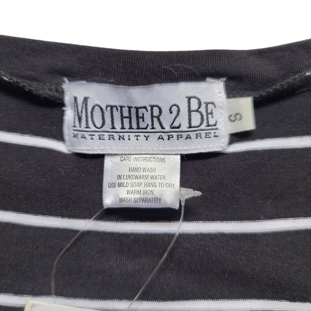 Mother 2 Be Maternity Nursing Wear Short Sleeve Black White Striped Top - Picture 9 of 10